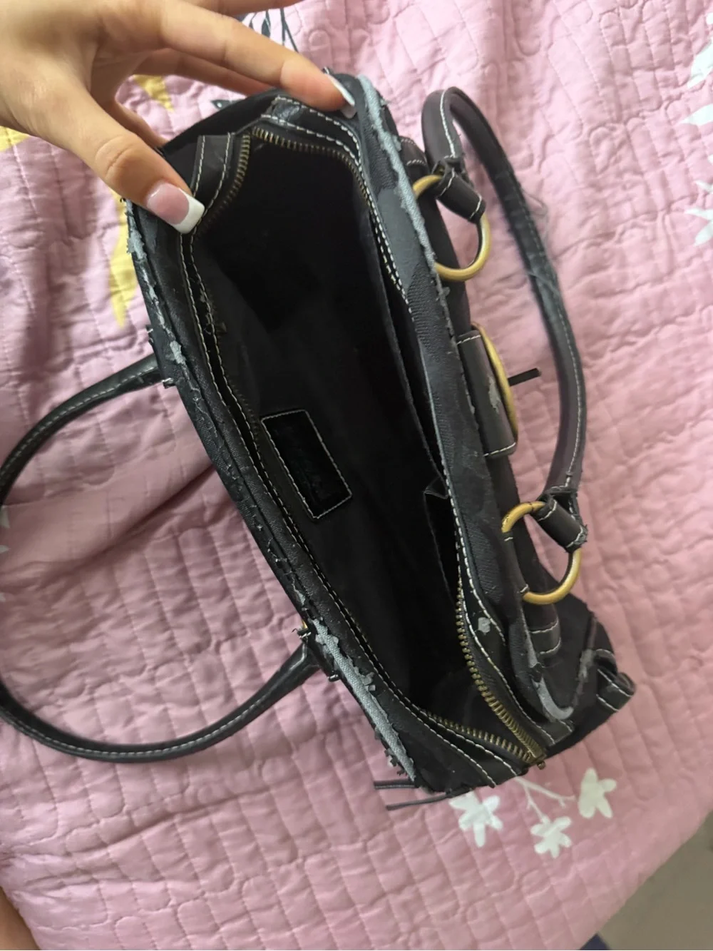 Coach Black Satchel with Gold Buckle Accent